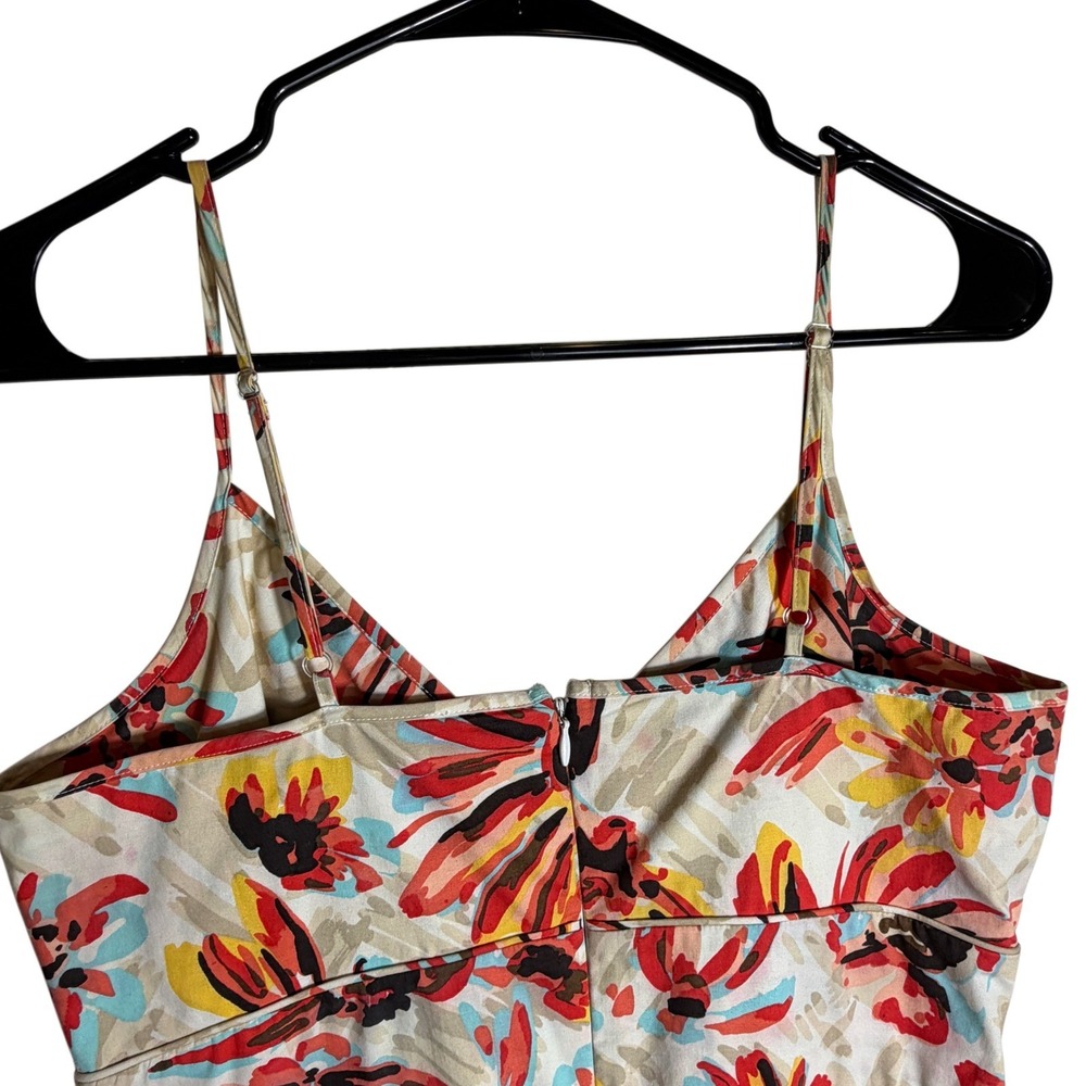New York & Company Floral Sundress Size 6 Red Orange Blue Midi Fit Flare Stretch - Picture 4 of 7